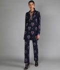 Bird Print Dark Blue Denim Pant Suit.