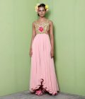Peach middle big flower with allover floral work dress