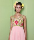 Peach middle big flower with allover floral work dress - Image 3