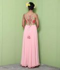 Peach middle big flower with allover floral work dress - Image 2
