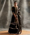 Black chevron organza chanderi kurta