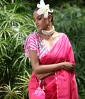 Pink chanderi saree with leheriya - Image 3