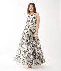 Cream And Black Floral Long Dress