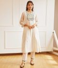 Chanderi Ivory A Line Kurta Set