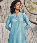 Blue chanderi kurta set - Image 3