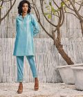 Blue chanderi kurta set