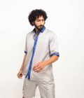 Grey-Blue Collar Colorblocked Shirt - Image 4