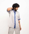 Grey-Blue Collar Colorblocked Shirt