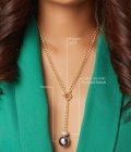 Gold Polish Lariat Necklace With Grey Pearl - Image 2