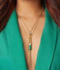 Gold Polish Lariat Necklace With Green Onyxircon Embellishment - Image 2