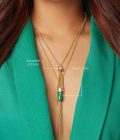 Gold Polish Lariat Necklace With Green Onyxircon Embellishment - Image 3