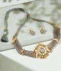 Grey & Golden Polki Choker Set