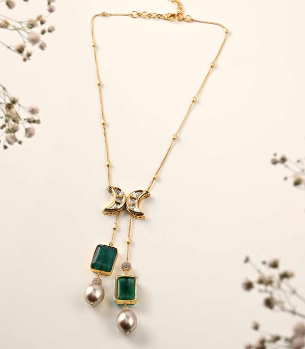 Gold & Green Petite Lariat Necklace