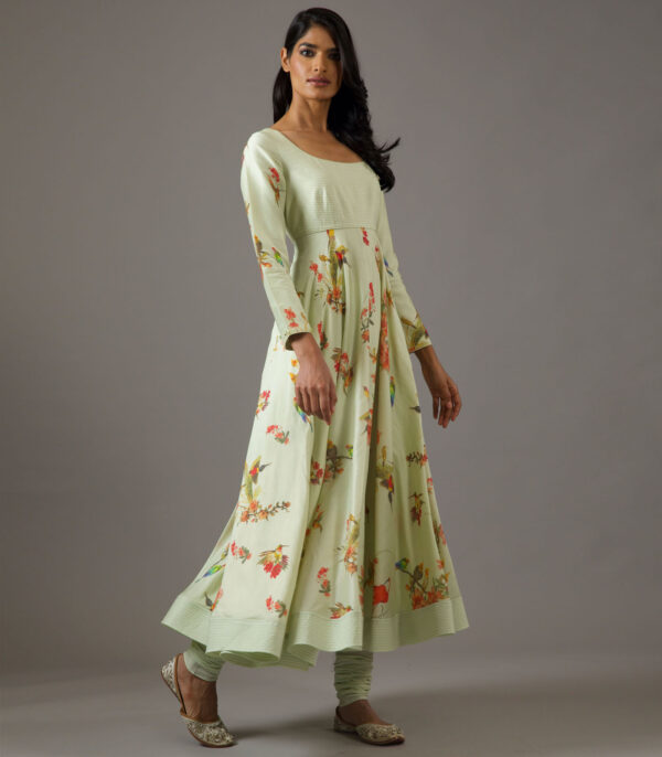 Chanderi silk mint green printed anarkali set