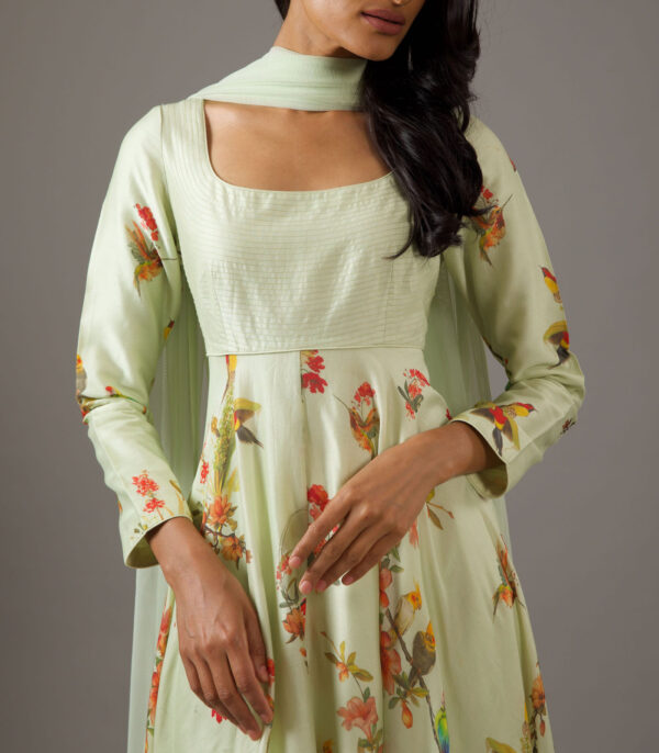 Chanderi silk mint green printed anarkali set - Image 3