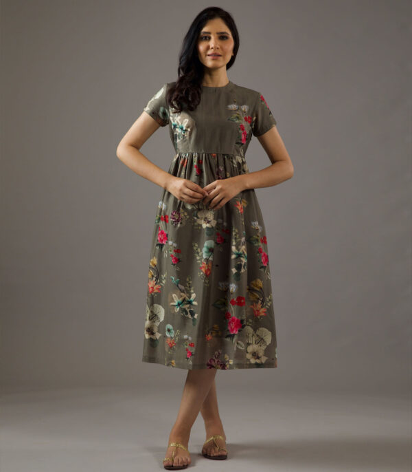 Chanderi silk dress with floral print