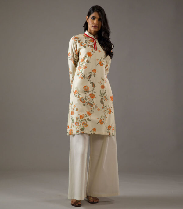 Chanderi silk small placement printed tunic set