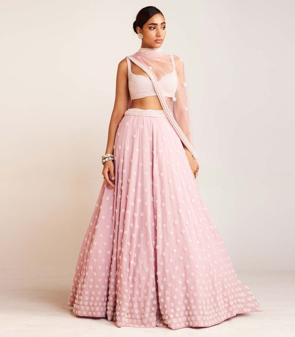 Powder pink pearl flower lehenga set