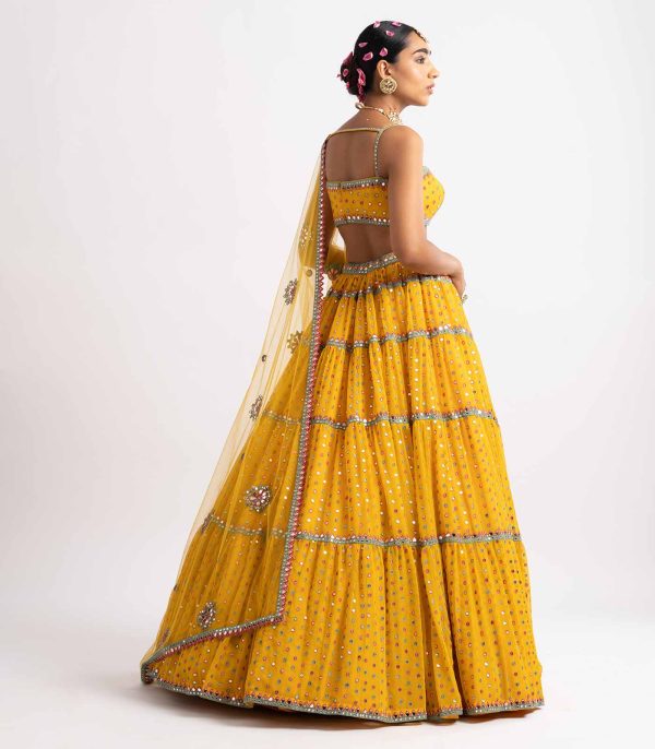 Yellow Noodle Strap Multi Tier Lehenga Set - Image 2