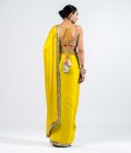 Moss green satin chiffon saree with metallic blouse - Image 2