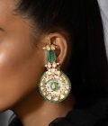 Green Jade Stone Studded Drop Earrings - Image 3