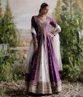 Purple jacket with ivory lehenga