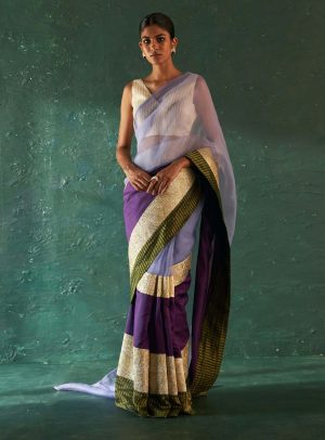 Aura Aaira Lotus Linen Saree (Blue) in Tirupur at best price by