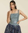 Blue textured bustier teamed with skirt - Image 3