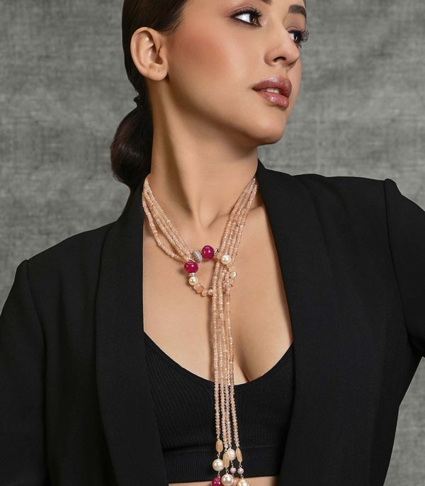 Pink Panache Beaded Scarf Necklace - Image 3