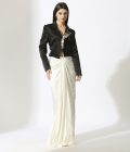 Black Embroidered Blazer with White Draped Skirt