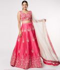 Hot pink embroidered lehenga with dupatta - Image 2