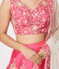 Hot pink embroidered lehenga with dupatta - Image 4
