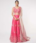 Hot pink embroidered lehenga with dupatta