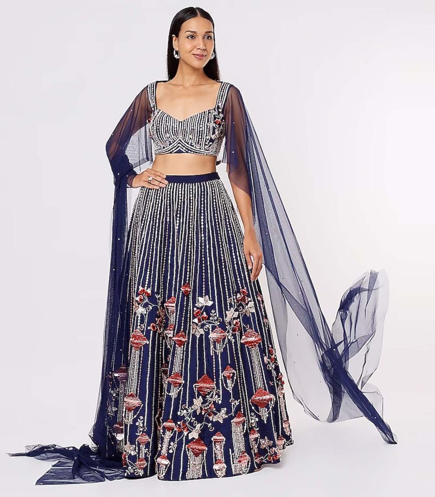 Midnight Blue Embroidered Lehenga Set – Tifara