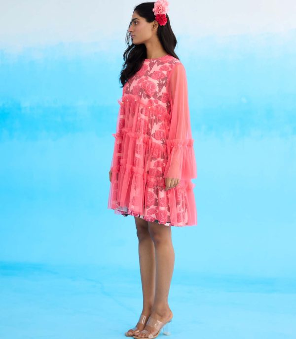 Mithai pink rose printed mini tier dress - Image 2