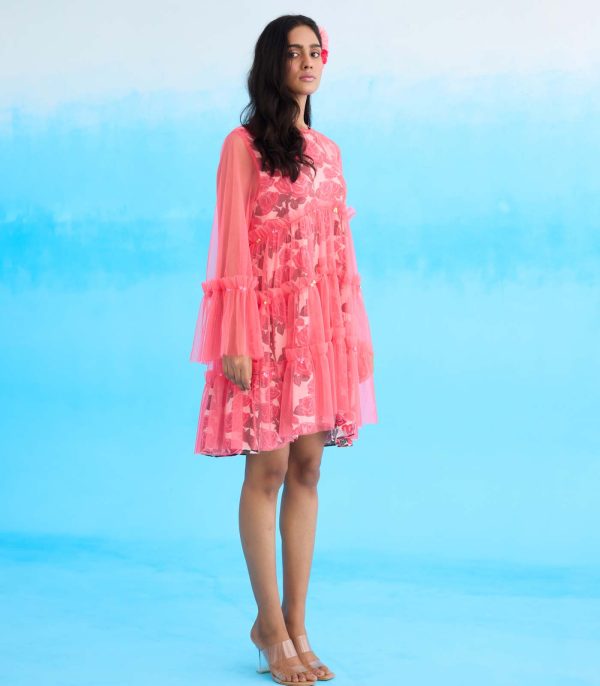 Mithai pink rose printed mini tier dress - Image 3