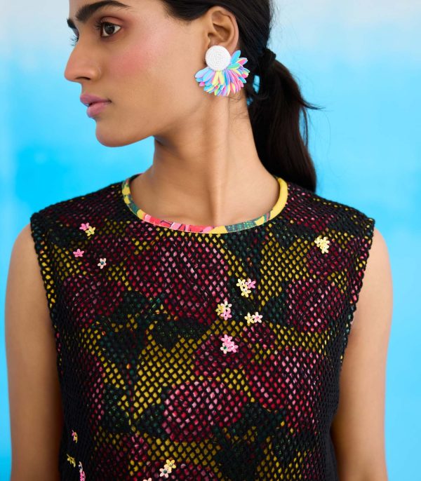 Black vintage rose printed short dress - Image 4