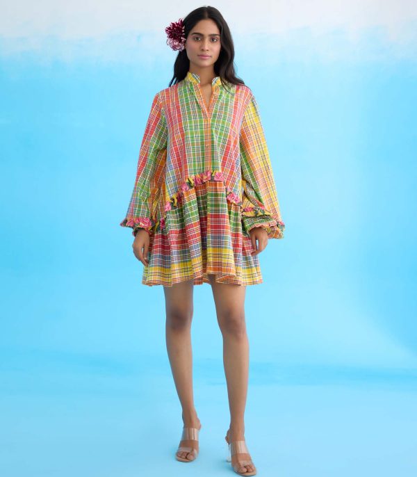 Yellow madras checks mini dress