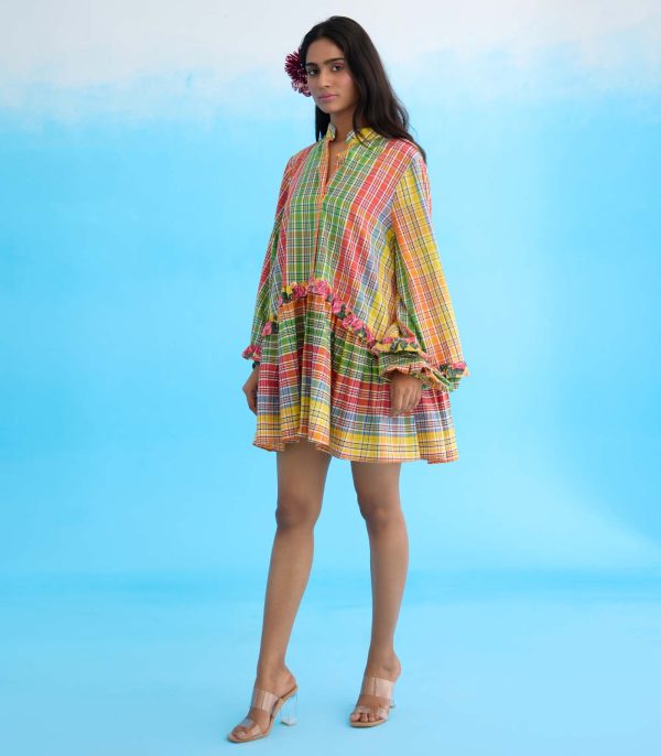 Yellow madras checks mini dress - Image 2