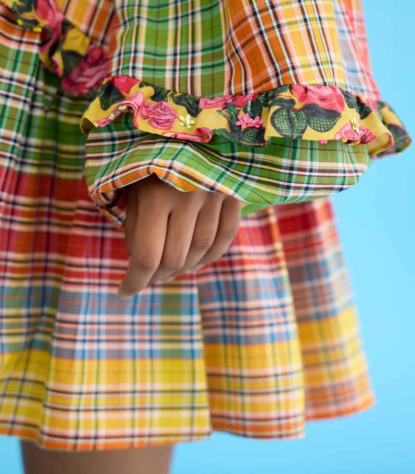 Yellow madras checks mini dress - Image 4