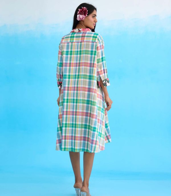 Blue madras checks a-line dress - Image 3