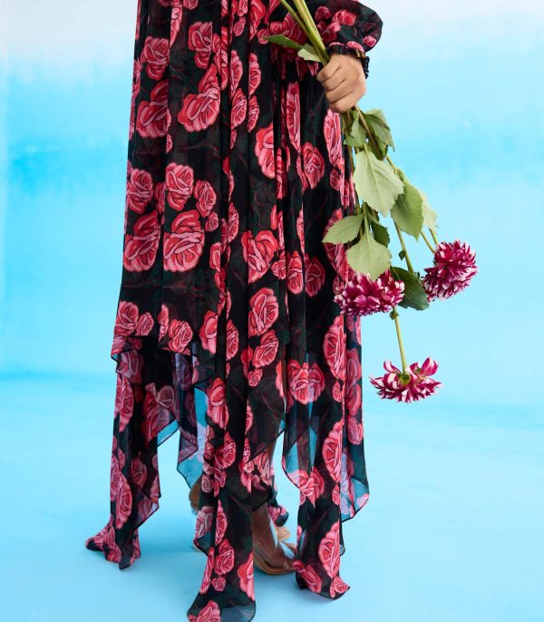 Black rose asymmetrical dress - Image 5