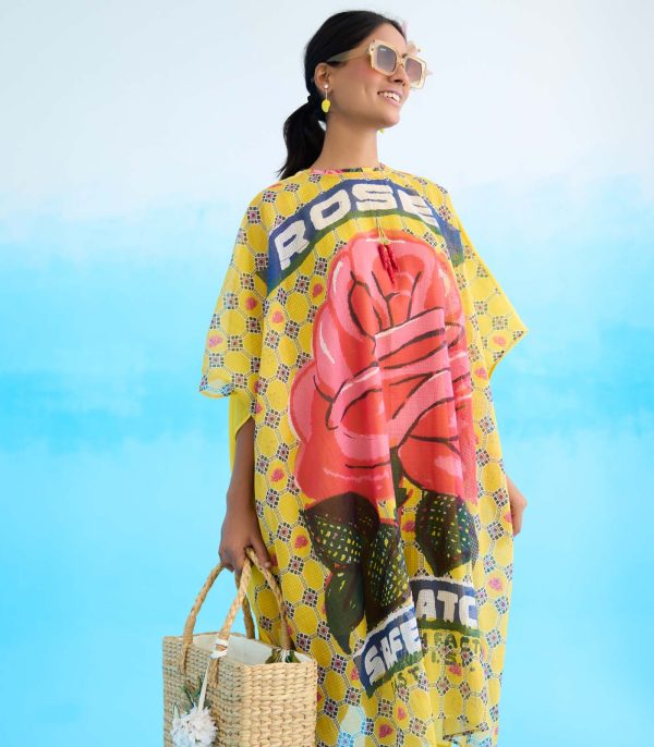 Yellow big rose short kaftan - Image 4