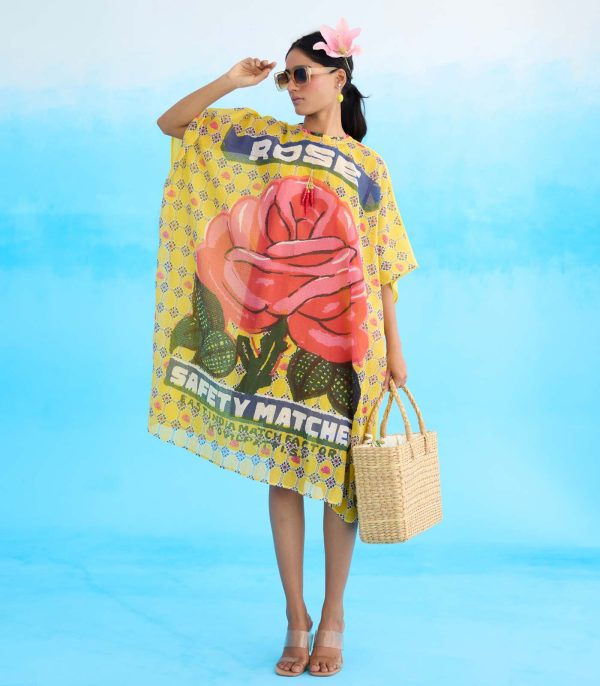 Yellow big rose short kaftan - Image 3
