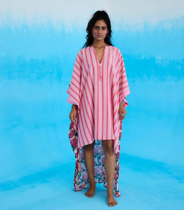 Pink stripes hi-low kaftan