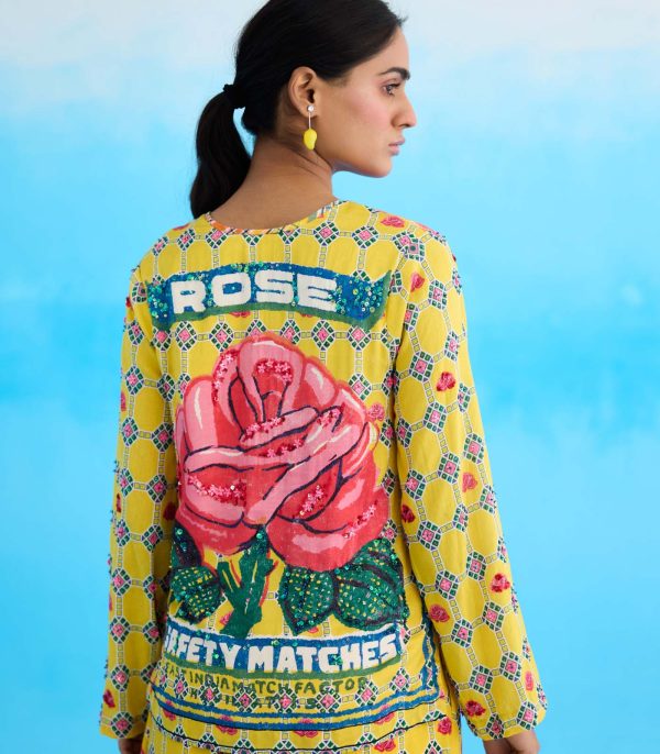 Yellow vintage rose kurti set - Image 2