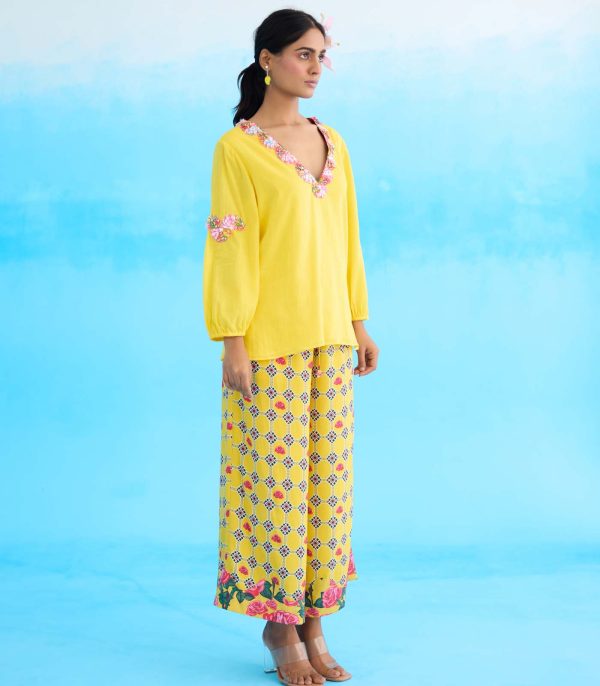 Yellow fabric ribbion kurta set - Image 2