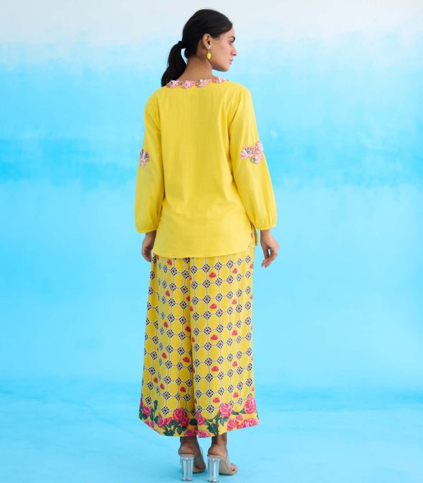 Yellow fabric ribbion kurta set - Image 3