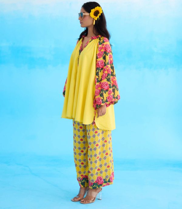 Yellow vintage rose printed shirt set - Image 2