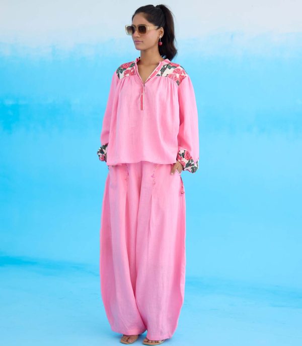 Pink rose bubble sleeves top and pant - Image 4